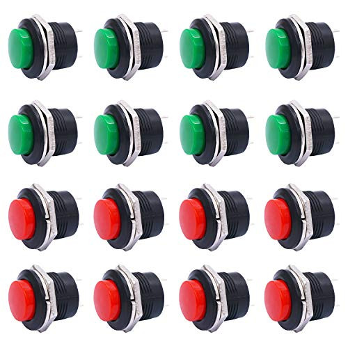TWTADE 16PCS 16MM Momentary Push Button Switch AC 6A  125V 3A  250V Mini No Lock Round Switch SPST 2 Pin R13507MRG