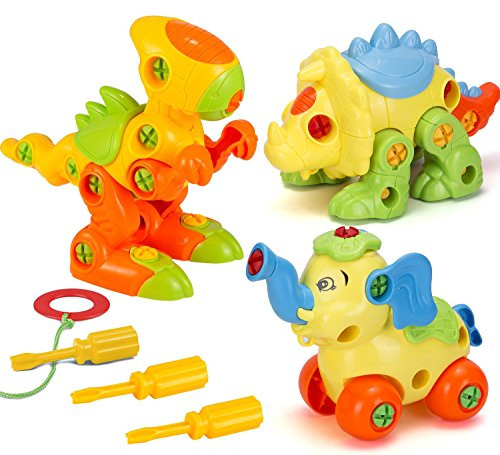 Kimicare Take Apart Dinosaur Toy Set with Screwdriver Tools, STEM Construction Engineering Building Playset Learning Toys for Boys Girls Gift, 3 Pack