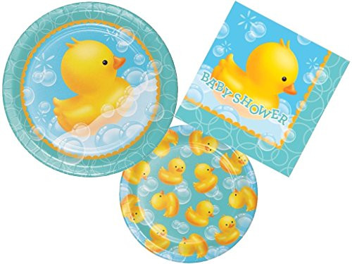 Rubber Ducky Bubble Bath Baby Shower Plates and Napkins Party Pack for 16