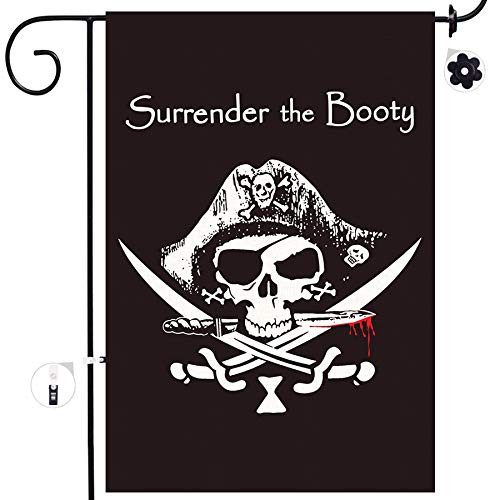 Bonsai Tree Pirate Garden Flag Double Sided Jolly Roger Black Burlap House Flags 12x18 Prime Surrender The Booty Skull Boat Yard Signs Halloween Home Outdoor Decor