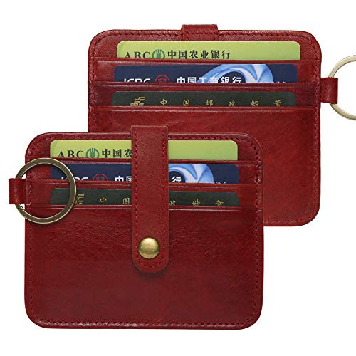 Minimalist Leather RFID Blocking Credit Card Holder Front Pocket Slim Wallet Keychain for Men  Women