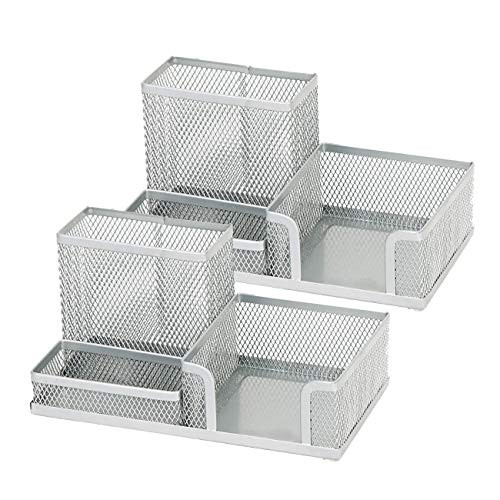 VANRA Metal Mesh Desk Supply Organizer Office Supply Caddy Pen Holder Pencil Cup Desktop Storage Organizer (2 Silver)