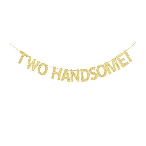 Two Handsome ! Banner Gold Gliter Paper Sign for Boys 2nd Birthday Party Decors Photo Backdrops Two Handsome ! Banner Gold Gliter Paper Sign for Boys 2nd Birthday Party Decors Photo Backdrops