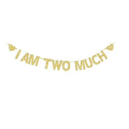I AM Two Much Banner GirlsBoysKids 2nd Bday Sign Gold Gliter Paper Garlands for 2 Years Old Birthday Party I AM Two Much Banner GirlsBoysKids 2nd Bday Sign Gold Gliter Paper Garlands for 2 Years Old Birthday Party