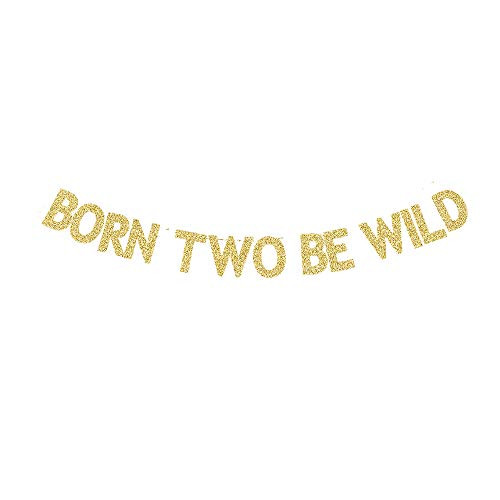 Born Two Be Wild Banner Gold Gliter Paper Sign for KidsBoysGirls 2nd Birthday Party Wild Themed 2nd Bday Decors