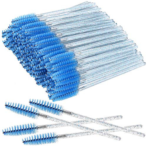 200 Disposable Eyelash Brush Mascara Wands Spoolies for Eye Lashes Extension Eyebrow and Makeup Blue