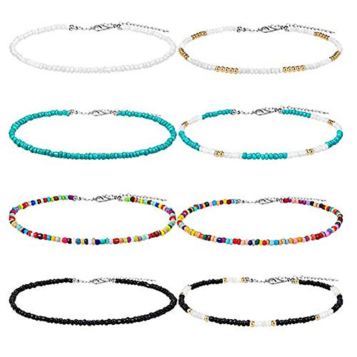 8 Pcs Bohemian Seed Bead Necklaces Adjustable Glass Beaded Choker Colorful Summer Hawaii Tiny Beaded Boho Choker Handmade Jewelry for Women Girls 8 Pcs Bohemian Seed Bead Necklaces Adjustable Glass Beaded Choker Colorful Summer Hawaii Tiny Beaded Boho Choker Handmade Jewelry for Women Girls