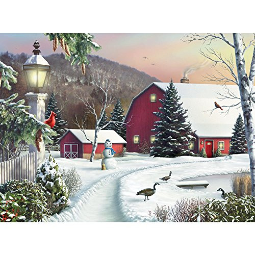 Bits and Pieces - 1000 Piece Jigsaw Puzzle - in The Still Light of Dawn - Snowy Barn with Birds, Winter Landscape Puzzle - by Artist Alan Giana - 1000 pc Jigsaw