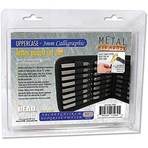 Beadsmith Alphabet Punch Set with Case 27Pkg Calligraphic 3mm 0125inch Uppercase Letters 10999999999999999 x 64 x 703 cm Multicoloured