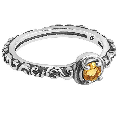 Carolyn Pollack Sterling Silver Yellow Citrine November Birthstone Single Round Stone Band Ring Size 7