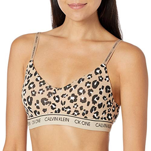 Calvin Klein Womens CK One Cotton Lightly Lined Bralette Animal Alpaca L