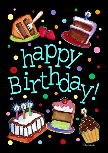 Toland Home Garden Happy Birthday Cake 28 x 40 Inch Decorative Party Double Sided House Flag