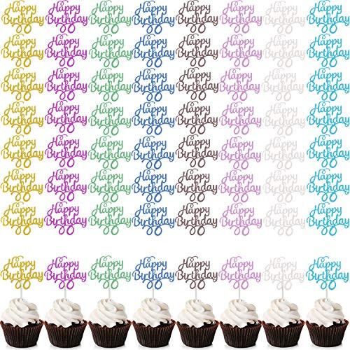 40 Pack Glitter Happy Birthday Cake Toppers Birthday Cupcake Topper Picks for Birthday Party Cake Decoration 8 Colors cupcake toppers