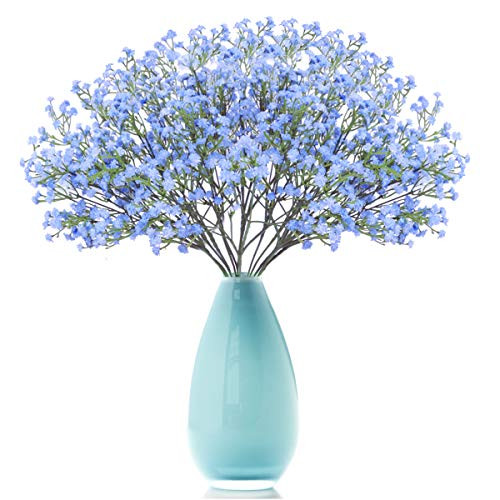 Bomarolan Artificial Baby Breath Flowers Fake Gypsophila Bouquets 12 Pcs Fake Real Touch Flowers for Wedding Decor DIY Home Party?Blue?