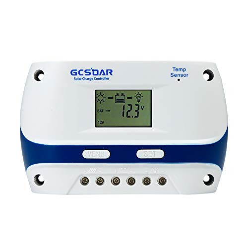 GCSOAR 20A Solar Charge Controller 12V 24V Auto Work PWM Solar Panel Charger Regulator with 5V USB Output Adjustable Parameter LCD Display for LeadedGelAGMFlooded Type 20A12V24V