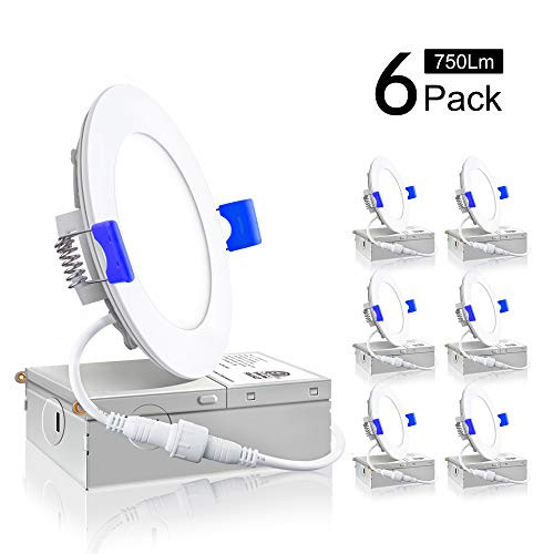 Ensenior 6 Pack 4 Inch UltraThin LED Recessed Ceiling Light with Junction Box 2700K Soft White 9W 75W Eqv Dimmable CanKiller Downlight 750LM High Brightness ETL and Energy Star Certified Ensenior 6 Pack 4 Inch UltraThin LED Recessed Ceiling Light with Junction Box 2700K Soft White 9W 75W Eqv Dimmable CanKiller Downlight 750LM High Brightness ETL and Energy Star Certified