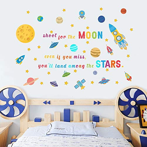 IARTTOP Colorful Space Wall Decal Watercolor Outer Space Rocket Planets Wall Stickers for Kids Room Nursery Decor