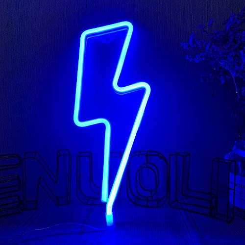 LED Blue Neon Light Lightning Bolt Neon Sign Light for Wall Battery and USB Operated Neon Lights Blue Lightning Neon Signs Light up for Home Kids Room Bar Party Christmas Wedding Home Decor Lights