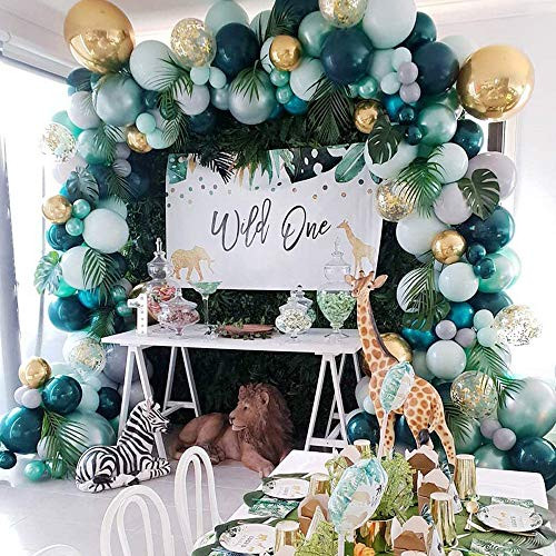 167PCS Balloon Arch Kit Jungle Theme Party Supplies Favors for Kids Safari Birthday Decorations with Tropical Leaves Colorful Balloons Balloon strin