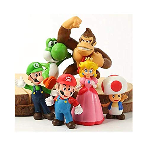Super Mario Cake Topper Figures Toy Set of 6Party Supplies Birthday Cartoon Figure Decoration