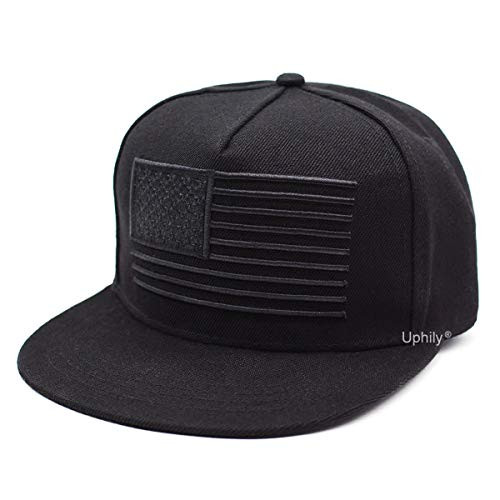 USA Flat Brim Bill Hat American Flag Baseball Cap Black High Profile Patriotic Snapback Hat for Men or Women