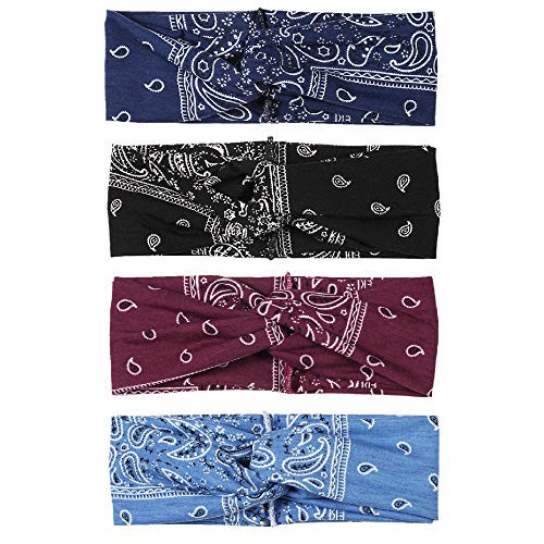 KWHY 4 Pack Women Headband Boho Floal Style Criss Cross Head Wrap Stretchy Elastic Hair Band KWHY 4 Pack Women Headband Boho Floal Style Criss Cross Head Wrap Stretchy Elastic Hair Band