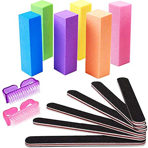 Nail Files and Buffers Professional Manicure Tools Kit Rectangular Buffers Block Shiner Polisher 100180 Grit Nail Brush for Home and Salon 14PcsPack