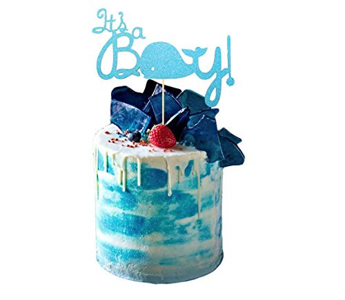 Glitter Whale Its a Boy Cake Topper Ahoy Boy Hello Baby Cake Decor Nautical Ocean Gender Reveal Baby Shower Party newborn Decorations Supplies