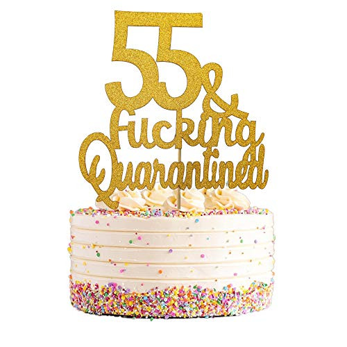 55 Quarantine Birthday Cake Topper Gold Glitter 55th Birthday Cake Topper FiftyFive Birthday 55th Birthday Decorations Party Supplies