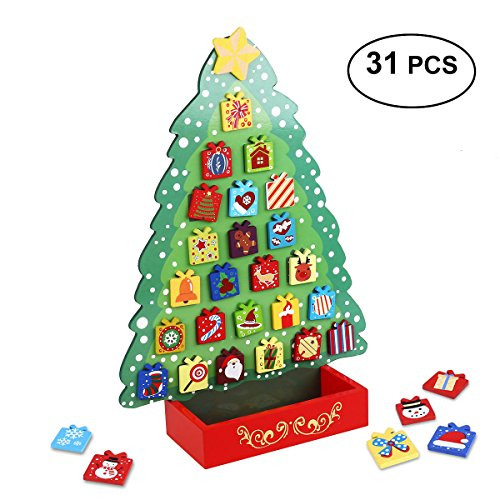 Unomor Advent Calendar with 31 Magnets, Countdown to Christmas Wooden Advent Calendar for Kids