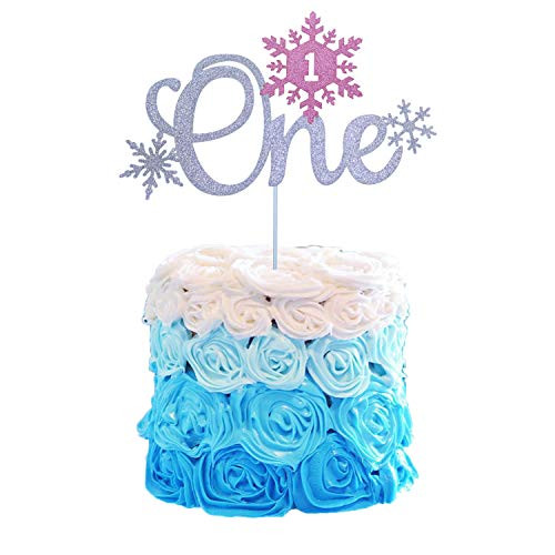 Glittery Pink Snowflake One Cake Topper Frozen One Cake Topper Winter Onederland First Birthday Cake Decor Christmas Girl 1st Birthday Baby Shower Party Cake Supplies Decorations