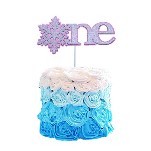 Glittery Pink Snowflake One Cake Topper Frozen One Cake Toppers Winter Onederland Birthday Cake Topper for Kids Boys Girls 1st Birthday Party Decorations