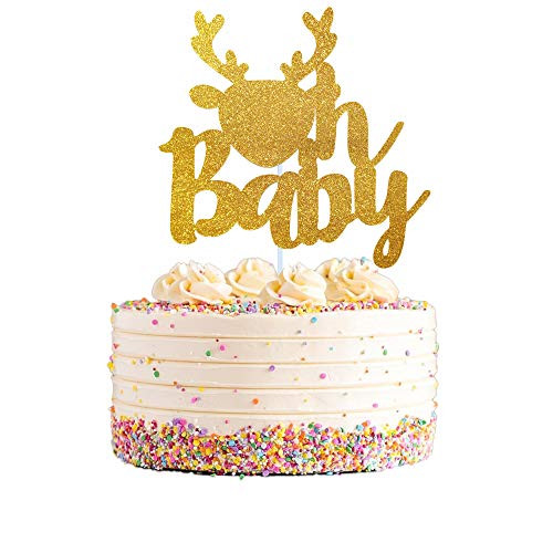 Oh Baby Deer Cake Topper Glitter Oh Deer Cake Topper Oh Deer Baby Shower Decorations for Boy Woodland Fall Boy Baby Shower Gender Reveal Party Cake Decorations