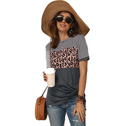 WZIKAI Womens Summer Leopard Print Twist Knot T Shirt Short Sleeve Color Block Striped Tunic Top Gray2XL WZIKAI Womens Summer Leopard Print Twist Knot T Shirt Short Sleeve Color Block Striped Tunic Top Gray2XL