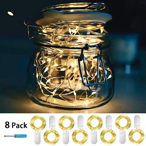 SunKite 8 Pack LED String Lights Battery Powered(Included),20 LED Starry Fairy Lights,3.3FT/1M Silver Wire,LED Firefly Lights for DIY Wedding Centerpiece,Christmas,Table,Party Decoration(Warm White) SunKite 8 Pack LED String Lights Battery Powered(Included),20 LED Starry Fairy Lights,3.3FT/1M Silver Wire,LED Firefly Lights for DIY Wedding Centerpiece,Christmas,Table,Party Decoration(Warm White)