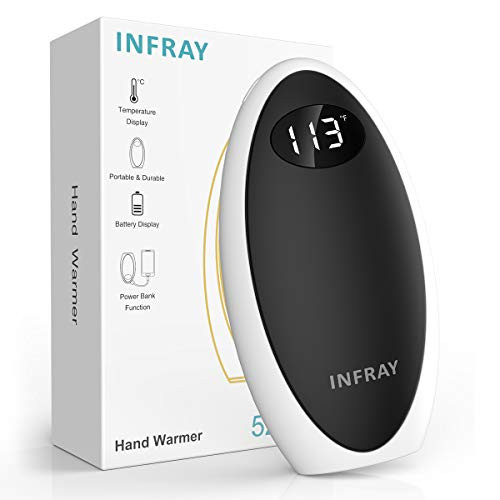 infray Hand Warmer Rechargeable Electric Portable Hand Warmers Reusable USB Pocket WarmerPower Bank 5200mAh DoubleSided Quick Heating Hand Heater Battery Powered Winter Gift for Women Men Black