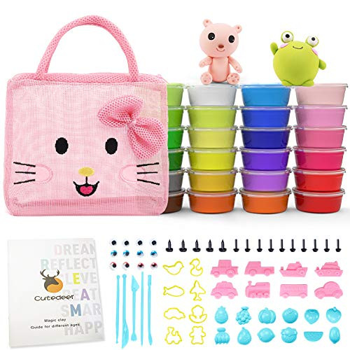 Cutedeer Air Dry Clay Kit for Kids Magic Modeling Clay Ultra Light Clay with Handbag Sculpting Tools and More Interesting Accessories for DIY Art Crafts Pink