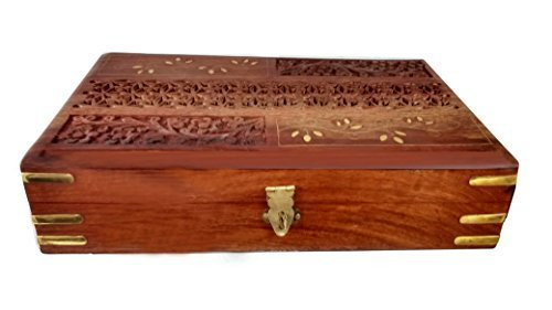 WhopperOnline Handmade Wooden Jewelry Box, Net Design with Inlay Work Storage Box, Jewelry Organizer Box, Brown Color Keepsake Box 8 X 5 Inch WhopperOnline Handmade Wooden Jewelry Box, Net Design with Inlay Work Storage Box, Jewelry Organizer Box, Brown Color Keepsake Box 8 X 5 Inch