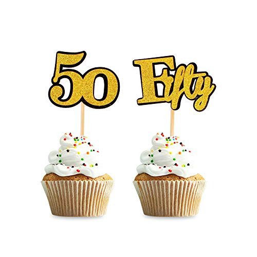 Unimall Pack of 24 Cheers to 50 Years Cupcake Toppers 50 Cupcake Toppers Fifty Years Old Cupcake Picks for 50th Birthday Anniversary Party Supplies Decorations 50th Cupcake Topper