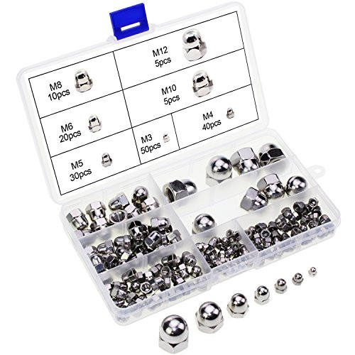AuSL Stainless Steel Acorn Nuts M3 M4 M5 M6 M8 M10 M12 160PCS Acorn Dome Cap Head Hex Nuts Assortment Kit (Acorn Nuts-160pcs)