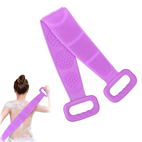 Silicone Bath Body Brush Exfoliating Lengthen Silicone Body Back Scrubber Easy to Clean Lathers Well Eco Friendly Long Lasting Comfortable Massage for Shower