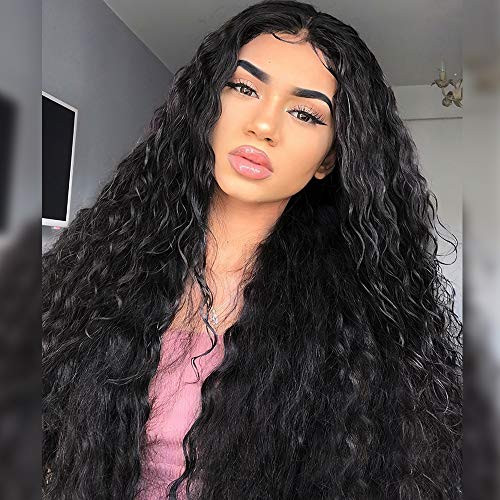 Lativ Long Curly Wigs for Women Black Long Wavy Curly Middle Part Synthetic Hair Wigs Heat Resistant Fiber Wig Natural Looking for Daily Party Use