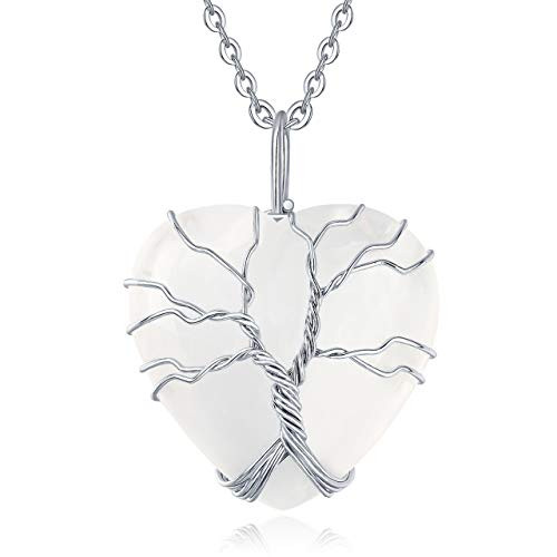 XIANNVXI Clear Quartz Healing Crystal Stone Heart Pendant Necklace Tree of Life Wire Wrapped Necklaces Reiki Natural Gemstone Quartz Jewelry for Women XIANNVXI Clear Quartz Healing Crystal Stone Heart Pendant Necklace Tree of Life Wire Wrapped Necklaces Reiki Natural Gemstone Quartz Jewelry for Women