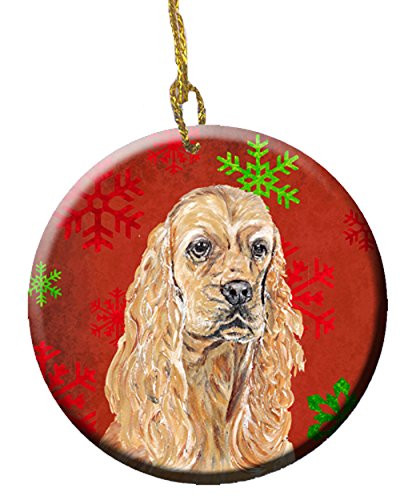 Buff Cocker Spaniel Red Snowflakes Holiday Ceramic Ornament SC9584CO1