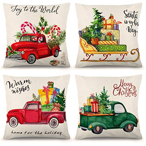 YGEOMER Christmas Pillow Covers 18×18 Inch Set of 4 Farmhouse Pillow Covers Holiday Rustic Linen Pillow Case for Sofa Couch Christmas Decorations Throw Pillow Covers YGEOMER Christmas Pillow Covers 18×18 Inch Set of 4 Farmhouse Pillow Covers Holiday Rustic Linen Pillow Case for Sofa Couch Christmas Decorations Throw Pillow Covers
