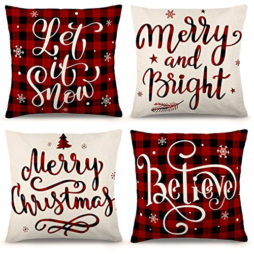 YGEOMER Christmas Pillow Covers 18×18 Inch Set of 4 Farmhouse Black and Red Buffalo Plaid Pillow Covers Holiday Rustic Linen Pillow Case for Sofa Couch Christmas Decorations Throw Pillow Covers YGEOMER Christmas Pillow Covers 18×18 Inch Set of 4 Farmhouse Black and Red Buffalo Plaid Pillow Covers Holiday Rustic Linen Pillow Case for Sofa Couch Christmas Decorations Throw Pillow Covers