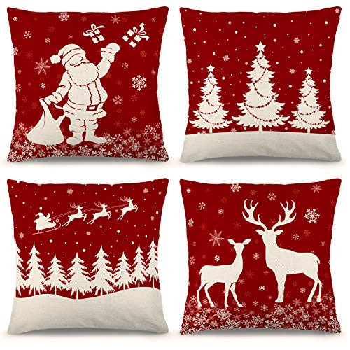 YGEOMER Christmas Pillow Covers 18×18 Inch Set of 4 Farmhouse Pillow Covers Holiday Rustic Linen Pillow Case for Sofa Couch Set of 4 Christmas Decorations Throw Pillow Covers YGEOMER Christmas Pillow Covers 18×18 Inch Set of 4 Farmhouse Pillow Covers Holiday Rustic Linen Pillow Case for Sofa Couch Set of 4 Christmas Decorations Throw Pillow Covers