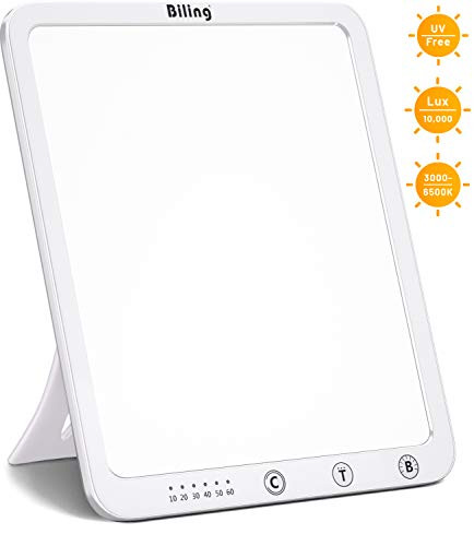Biling Light Therapy Lamp UVFree 10000 LUX Sun Lamp with More Brightness Level and Color Temperature Touch Control Timer Function Portable Happy Light for Office Home