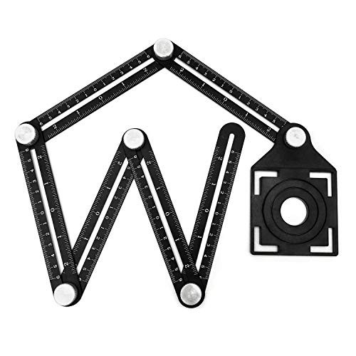 QWORK Aluminum Alloy Sixfold Measuring Ruler Ceramic Tile Opening Positioner Multiangle 0pening Locator Angle Template Tool