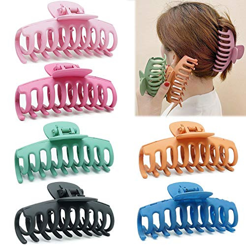 DeD 6PCS Plastic Hair Claw Banana Clips Big Claw Clips Nonslip Large Strong Hold for Thick Hair Women Girls